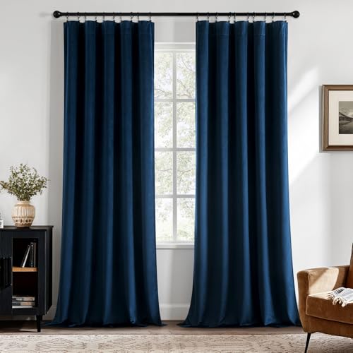 MIULEE Navy Blue Velvet Curtains 84 Inch Long Luxury Super Soft T...