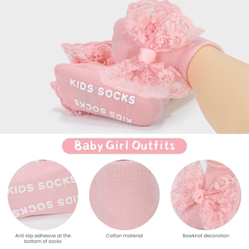 4pack Baby Socks for Baby Girl Gifts, Low Cut Newborn Socks 0-6 months for Baby Stuff Item, Non-Slip Grips Socks for Infant Girl Outfits, Christmas Gifts for Newborn Accessories3