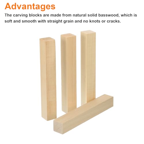 QUARKZMAN 4 Stücke Basswood Schnitzblock, 0,8x0,8x6 Quadratische Holzdübelblöcke Holzstücke für DIY, Kunstdekoration, Handwerksschnitzen, Handgeschnitzt