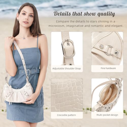 Shoulder Crossbody Bags for Women, Shoulder Purse with Adjustable Shoulder Strap, Punk Studded Underarm Y2k Purse3