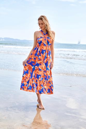 Image of GRACE KARIN Womens Summer Floral Dresses 2026 Boho Maxi Dress Flowy Halter Sundress Casual Vacation Beach Clothes with Pocket