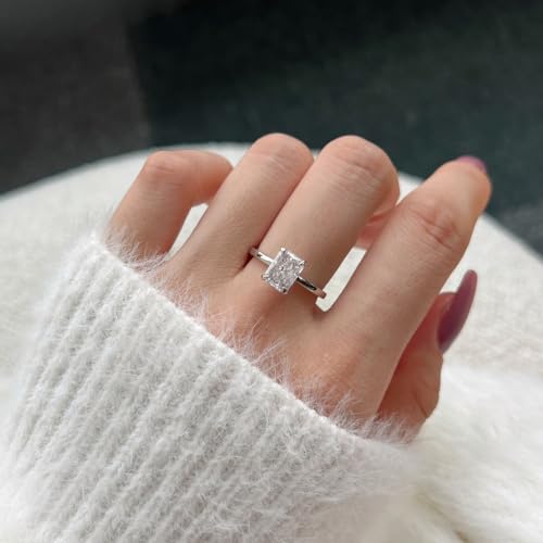 2CT Lab Grown Diamond Wedding Band, Radiant Cut Engagement Rings for Woman, D Color VVS1 18K White Yellow Gold Vermeil Promise Ring, Simulated Diamond Ring3