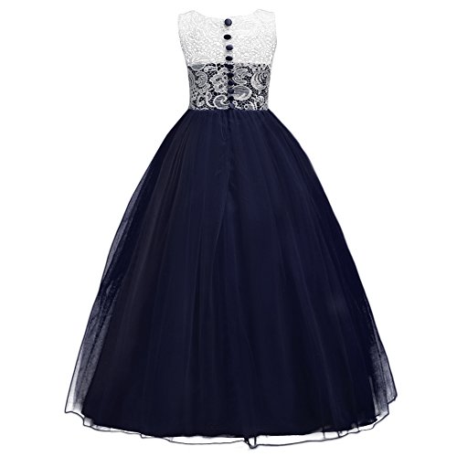 5-16T Little Big Girls Floor Length Lace Tulle Bridesmaid Dress Flower Wedding Pageant Party Prom Long Maxi Evening Dance Gown #TOP3