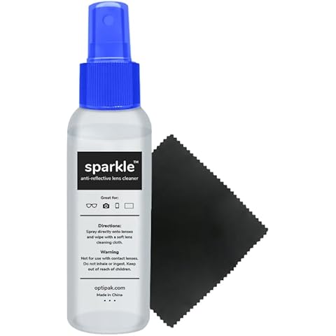OPTIPAK Sparkle Anti-Reflective Lens Cleaner Spray with Microfiber Cloth for Eyeglasses, Sunglasses, Lenses, Screens, Tablets & Binoculars - Ammonia Free And Streak Free (Blue/1oz 1Pk) Cover