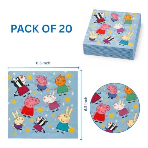 Image of Wanna Party Cute Pig Inspired Cartoon Theme Paper Napkins (20 Pcs) | Pink Pig Theme Birthday Parties Napkins for Kids | Cartoon Theme Party Tableware for Birthday Decoration & Celebration Supplies
