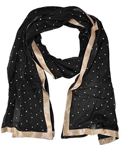 Image of YOUTHQUAKE Women's Golden Printed Chiffon Dupatta With Four Side Golden Lace