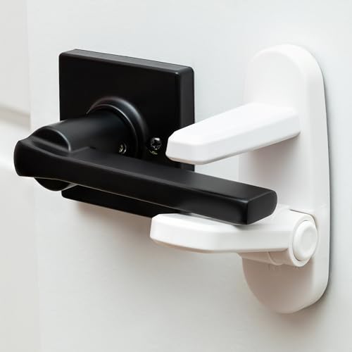 Image of Todays Kids Childproof Door Lever Lock (4 Pack) Easy Install Child Proof Door Lock, Secure 2 Button Design - ABS Material Door Locks for Kids Safety, One Hand Operation Child Safety Locks for Doors