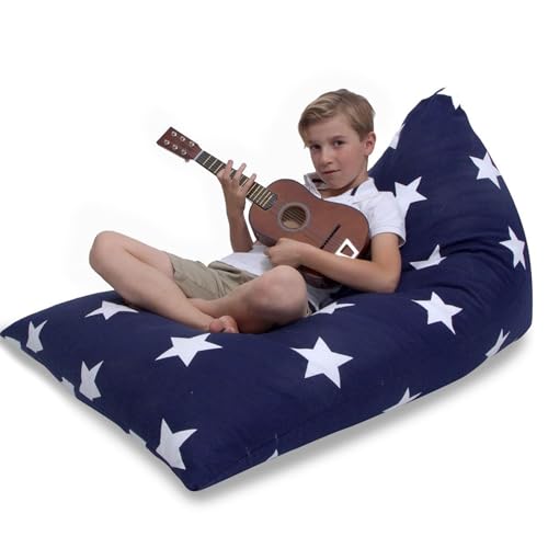 Butterfly Craze Bean Bag Chair Cover With Stars - 50 In x 30 In x 35 In Navy Stars - Stuffed Animal Storage & Plush Chair Pod for Kids - Jumbo Floor Lounger - Filling Not Included