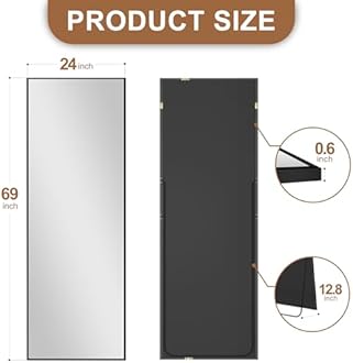 Delma Full Length Standing Mirror,Large Floor Mirror with Aluminum Frame for Bedroom, Bathroom, Living Room,Wall Mount or Freestanding Design(with Stand,Rect 69x24-Black)