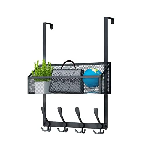 Kaiferty Over The Door Hooks Organizer, Door Hanger Towel Rack Mesh Basket with 12 Hooks,Over The Door Storage Coat Hooks Behind Door Organizer for Bathroom,Bedroom,Kitchen,Office(Black)