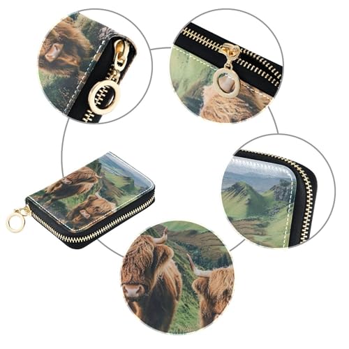 Cute Highland Cow Animal Brown Women's Wallet Leather 9 Credit Card Slots & 2 Cash Slots Zippered Zipper Coin Purse with Key Ring4
