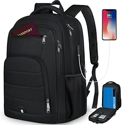 RAINSMORE Laptop Backpack 17 Inch Large Travel Backpack for Men Women Waterproof Computer Backpack Work Business College School Backpack Bookbag TSA Friendly Carry on Backpack with USB Port, Black