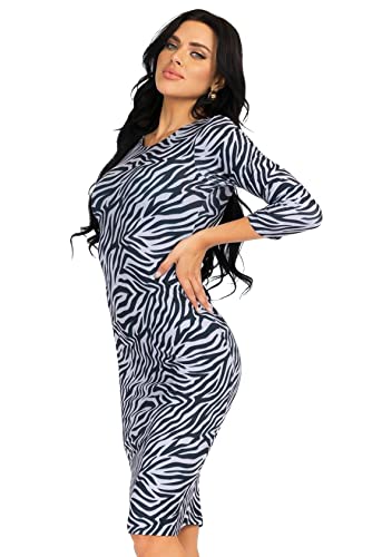 Image of ICONOFLASH Women's 3 /4 Sleeves Midi Bodycon Dress Crew Neck Fitted Dresses with Plus Size Options