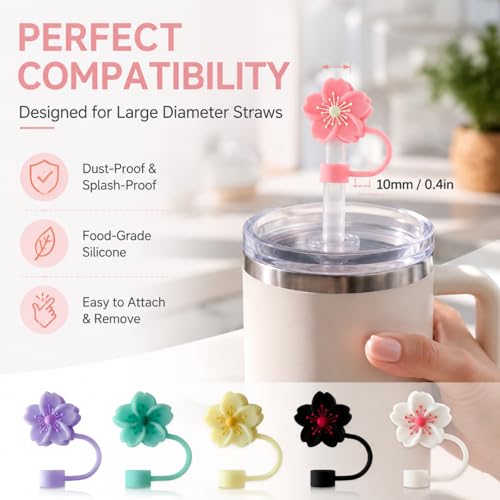 Image of BTYHAOS Straw Covers, Dust Proof Straw Toppers Fit Stanley 30 40oz Tumbler | Reusable Food-Grade Silicone Straw Covers Cap for Most 10mm Reusable Straw