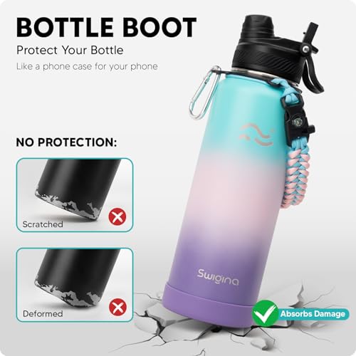 Image of Swigina [2-IN-1 LID] Insulated Water Bottle with Silicone Boot (36hrs Cold /18hrs Hot) - DIY Stickers, Leakproof, BPA Free, 40 oz