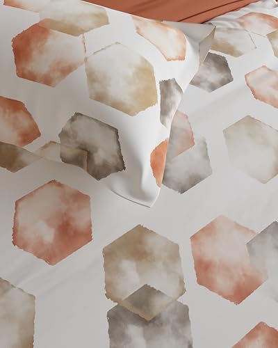 Image of DDECOR Live Beautiful 100% Cotton 145TC Geometric King Bedsheet with 2 Pillow Covers | Rotary Printed Breathable Fabric | 224 CM X 254 CM | Luxury Bedding for Home | Cresta Collection | Copper Brown