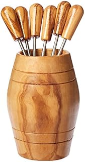 Naturally Med Olive Wood Barrel with Olive Picks, 6 Picece