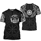 Oversized Tshirt Herren Gym 3D Wikinger Tshirt Herren Gym Shirts Y2K Sport Streetwear für Nachtclub, Bar und Hangout