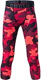 TSLA Boys Youth UPF 50+ Compression Pants Baselayer, Cool Dry Running Tights, 4-Way Stretch Workout Leggings, Compression Capris Camo Red, 20