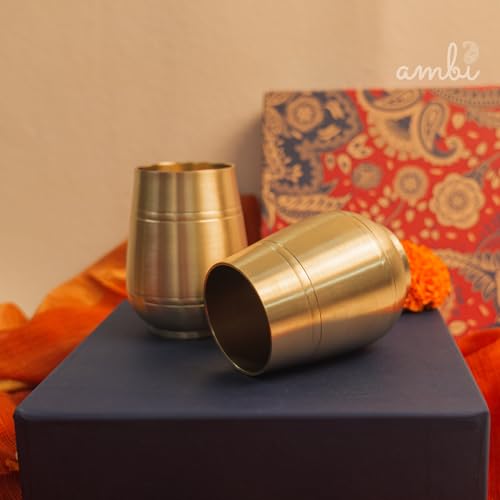 Image of Gift Set of 2 Lead Free 100% Pure Kansa Heavy Damru Glass - 330 ml Each | Festival Gift Box, Diwali Gifting, with a Beautiful Box | Gift Hamper