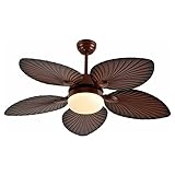  Ventilateurs de plafond avec lampes Ventilateurs de plafond silencieux de style tropical avec lumière 5 pales en forme de feuille de palmier Lustre de ventilateur de plafond Grand luminaire en métal