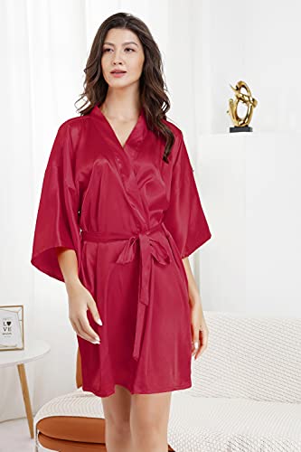 Image of EPLAZA Women Silky Satin Robe Wedding Bridal Party Bride Bridesmaid Robes Kimono Loungewear Dressing Gowns