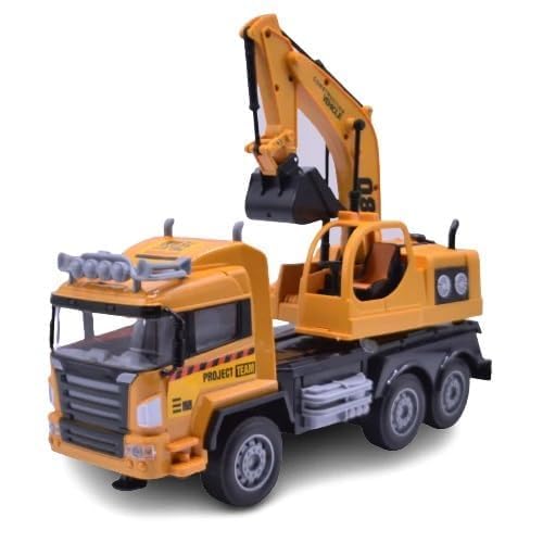 Pihura RC Truck Construction Stalling RC Excavator Wireless Remote Control Engineering Vehicle Machine RC Tank Construction Toy with Red Light for Kids and Children 2