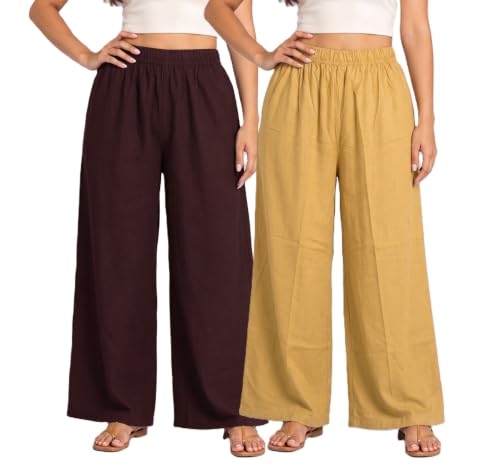 Image of Plaazo Women's Cotton Palazzo | Wide Leg Palazzo for Women | Soft Breathable High Waist Bottom Wear | Comfortable Casual, Office, Travel for Women