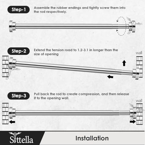 Image of SITTELLA (85Cm To 140Cm) Adjustable Extendable Shower Curtain Stainless Steel Tension Rod Non-Drilling Anti-Skid Spring Pull Rod -Silver (Curtain Rods No Drilling for Wall)