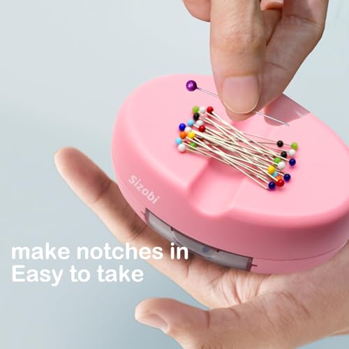 Image of Sizobi Magnetic Pin Holder with 100 Pcs Ball Head Straight Pins, Needle Magnetic Quilting Pins Holders Organizer, Bobby Pin Holder, Paper Clip Holder