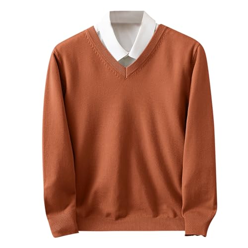 Mens Casual V Neck Sweater Lightweight Elastic Knitted Pullover Fall Classic Solid Color Thin Knit Sweater