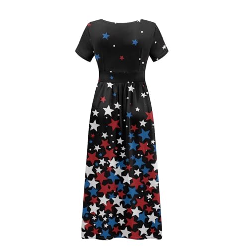 Image of Women's Fall Summer Short Sleeve Ankle Length V-Neck Party Dress with Pockets Size S-3XL