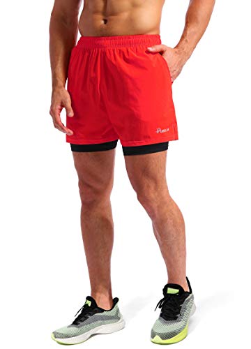 Image of Pudolla Men's 2 in 1 Running Shorts 5 inch Quick Dry Gym Athletic Workout Shorts for Men with Phone Pockets
