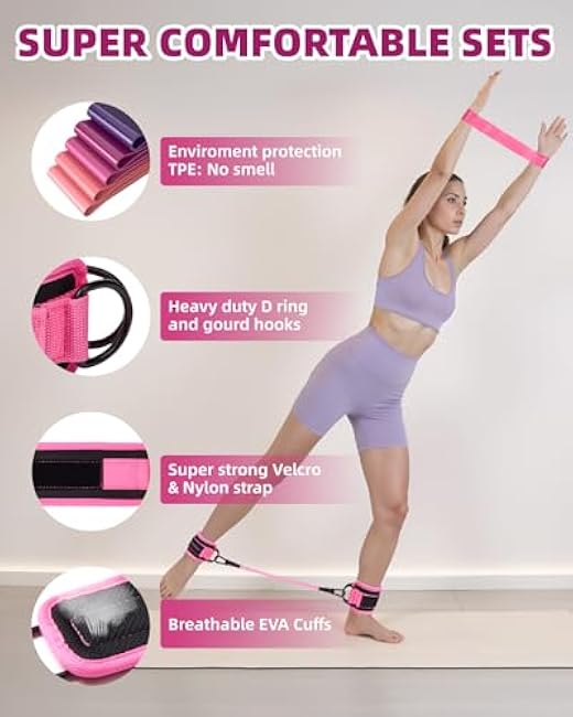 Resistance Bands Set ¨C Resistance Band and Adjustable Ankle Exercise Bands with Cuffs Great Equipment for Training, Working Out, Yoga,Home Gym with Training Guidance & Carry Bag,Set of 8