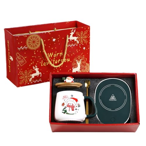 Christmas Coffee Mug, Christmas Mug USB Cup Warmer Set, Christmas Mug, Hot Chocolate Mug, 400 ml Christmas Cups, Cup Warmer for Desk, Mug Gift Set (Snowman)