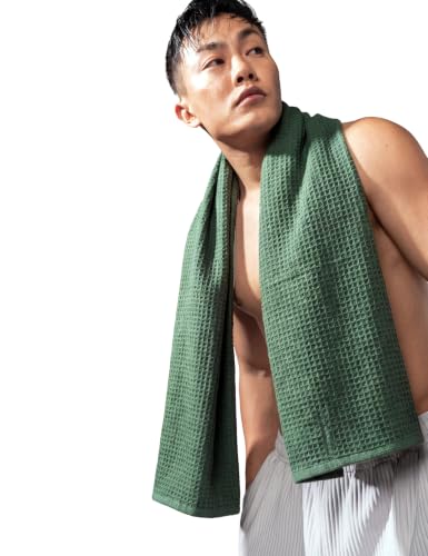 Image of DAMENSCH Unisex Premium Bamboo Blend, Ultra-Soft, Absorbent, Dual Waffle and Terry Texture Waffle Bath Towel - Forest Green
