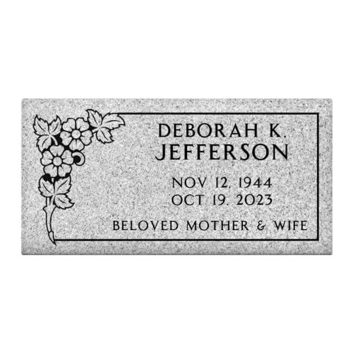 Image of Headstone for Graves - 20 x 10 x 3 - Flat Grave Marker for Cemetery - Gray Granite Monument Grade, Made in The USA - Includes Engraving - Multiple Design Options