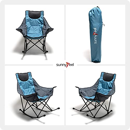 Sunnyfeel Camping Rocking Chair, Oversized Folding Rocking Chairs With Luxury Padded Recliner & Pocket,Carry Bag, 300 Lbs Heavy Duty For Lawn/Outdoor/Picnic/Patio, Portable Rocker Camp Chair (Blue) #TOP6