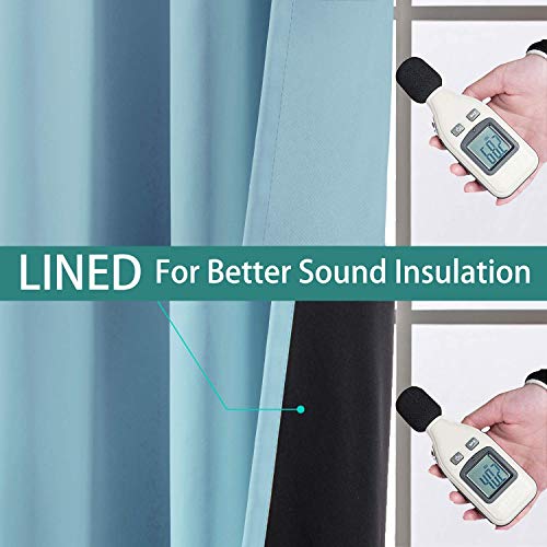 Image of Yakamok Sky Blue Blackout Patio Door Curtain Panels W100 x L84, 1 Panel | Noise Reducing Barrier Panel for Sliding Glass Door, 2 Thick Layers Heat Full Light Blocking Patio Door Drapery