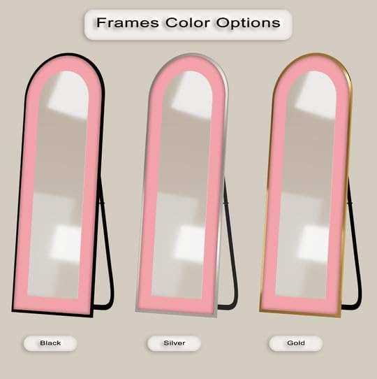 23,5’’W x 67’’ Serene Mist – Light Aqua Abstract Floor Mirror Full Lenght Mirror - Arch Full Body Stained Floor Mirror with Gold Frame