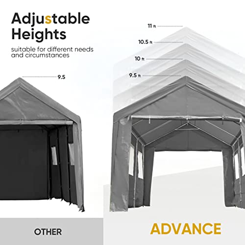 Advance Outdoor 019GY 10'X20' Heavy Duty Adjustable Height Carport With 6 Roll-Up Ventilated Windows & Removable Sidewalls Car Canopy Garage Boat Shelter Party Tent thumb #2