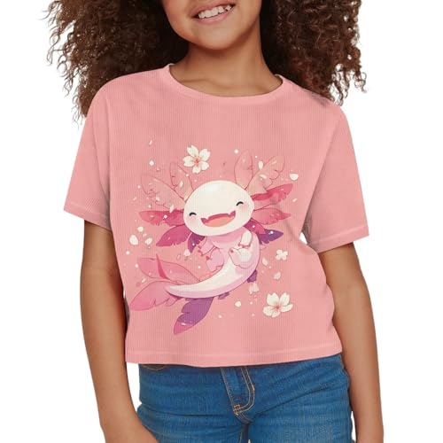 Image of Girls Summer Crop Top Outfits Short Sleeve T Shirts Kids Cute Clothes Tees Blouse