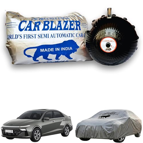 Image of CARBLAZER Portable & Semi-Automatic Full Body Car Covers: Heavy Duty Device| Anti-Theft| Dust & Scratch Proof | Water & Wind Resistant|Custom Fit| Dual-Side Cover, Compatible for Hyundai Verna