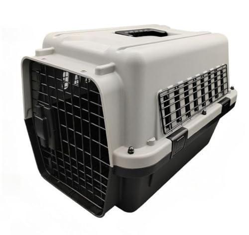 Livmorx 大容量 通気性 犬ケージ/ペットケージ/猫キャリーボックス/プラスチック/飛行機/航空輸送ボックス/ハンドル付き/手持ち通気性/ペットフライトボックス/チェックインボックス (50.2×35.3×35cm)