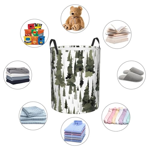 Panier à linge rond imperméable grand format camouflage arbres blancs pour rangement textile