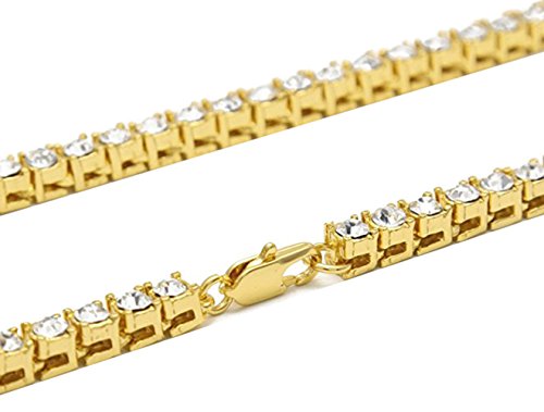 Goldenchen Mens Gold Tone Tennis Iced Out 20-30" 5mm 1 Row Simulated Diamond Hip-Hop Chain Necklace (24, Gold-Plated-Base)