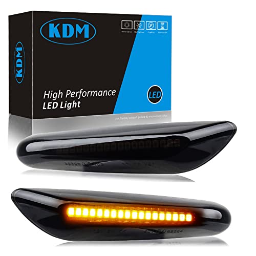 KDM Led Fender Side Marker Lights Fit for BMW E90 E91 E92 E93 E46 E60 E61 E81 E82 E87 E88 E83 X3 E84 X1 325i 328i 335i 330i,Front Turn Signal Smoked Lens Amber Lights, 2 Pack