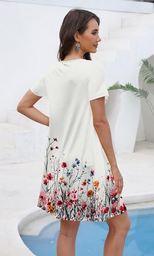 Image of COSSEN Women's Summer 2026 Casual Tshirt Dress Crew Neck Short Sleeve with Pockets Flowy Loose Swing A-Line Sundress
