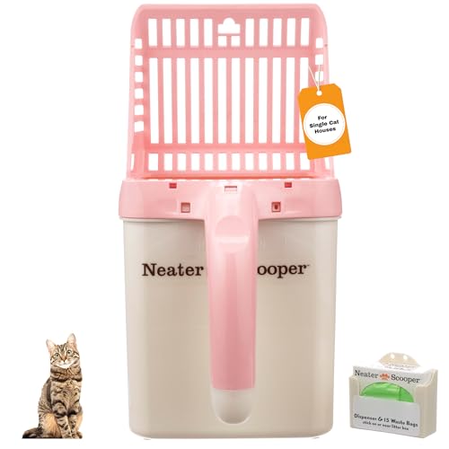 Neater Pet Brands Neater Scooper Standard Cat Litter Scoop, 15 Refill Bags – Mess-Free Cat Litter Scooper with Bag, Spill-Proof Kitty Box Sifter, Bin Doubles as Scoop Holder, For Single-Cat Households