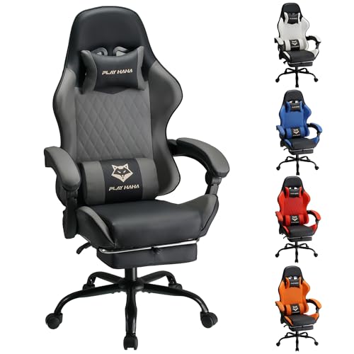 Play haha.Ergonomic reclining seat with footrest adjustable headrest and lumbar cushion high back support padded armrests PU leather finish for gaming home or office use